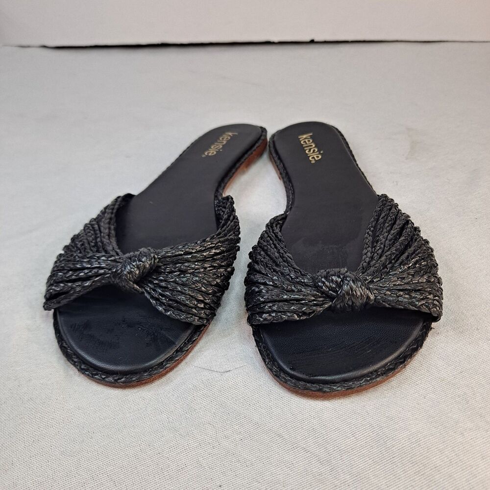 Kensie Byna Sandal Slide Womens 9.5M Black Raffia Braided Slip-on